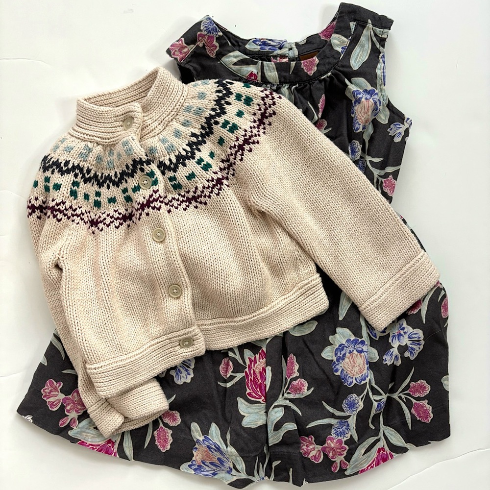 Tea Collection Fall Floral Dress & Fair Isle Sweater Set Bundle - Size 4 / 4T‎